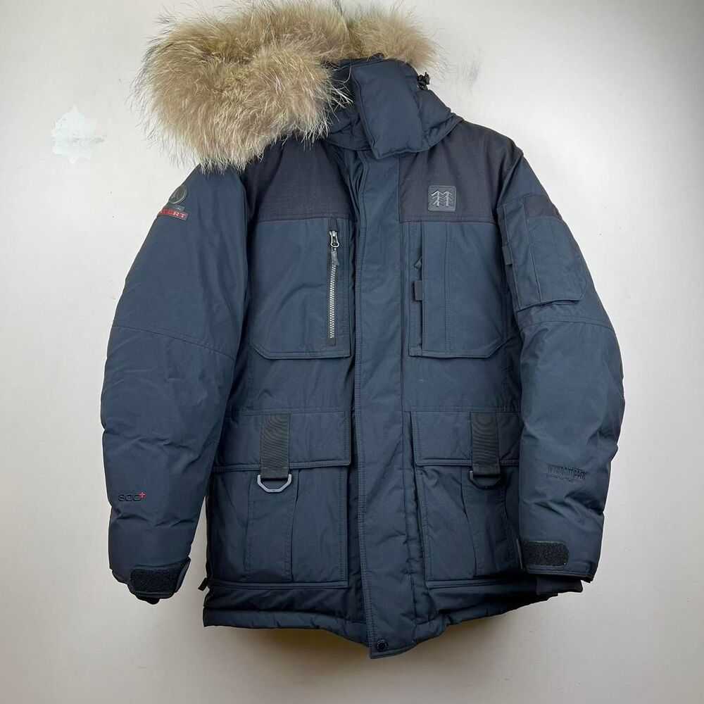 Kolon Sport Black Blue 800 Down Puffer Jacket With Fur Hood Size M